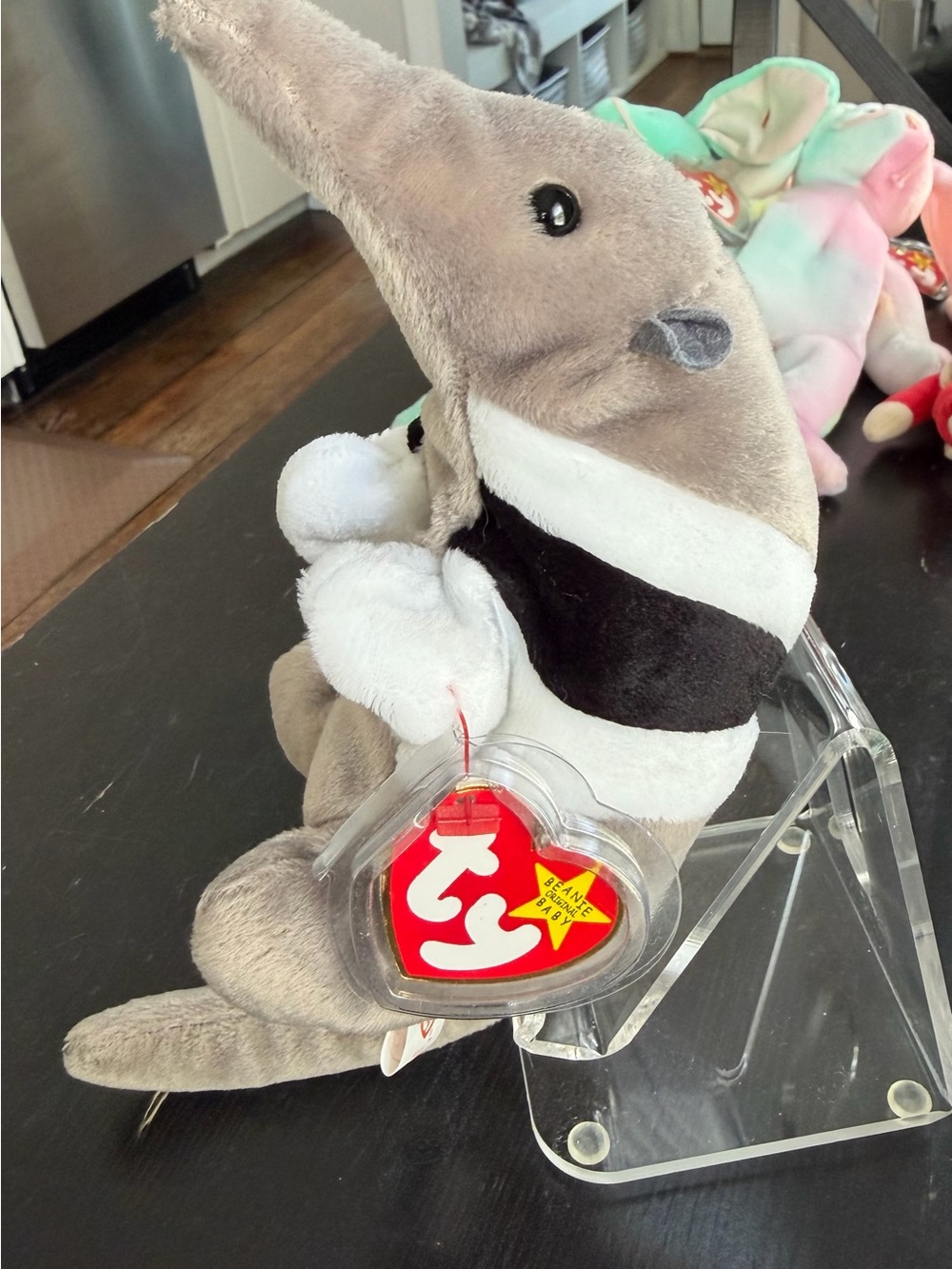 Ty Ants Gray and White Anteater Beanie Plush with Tag